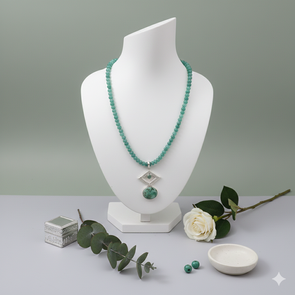 Green Natural Stone Pendant Necklace