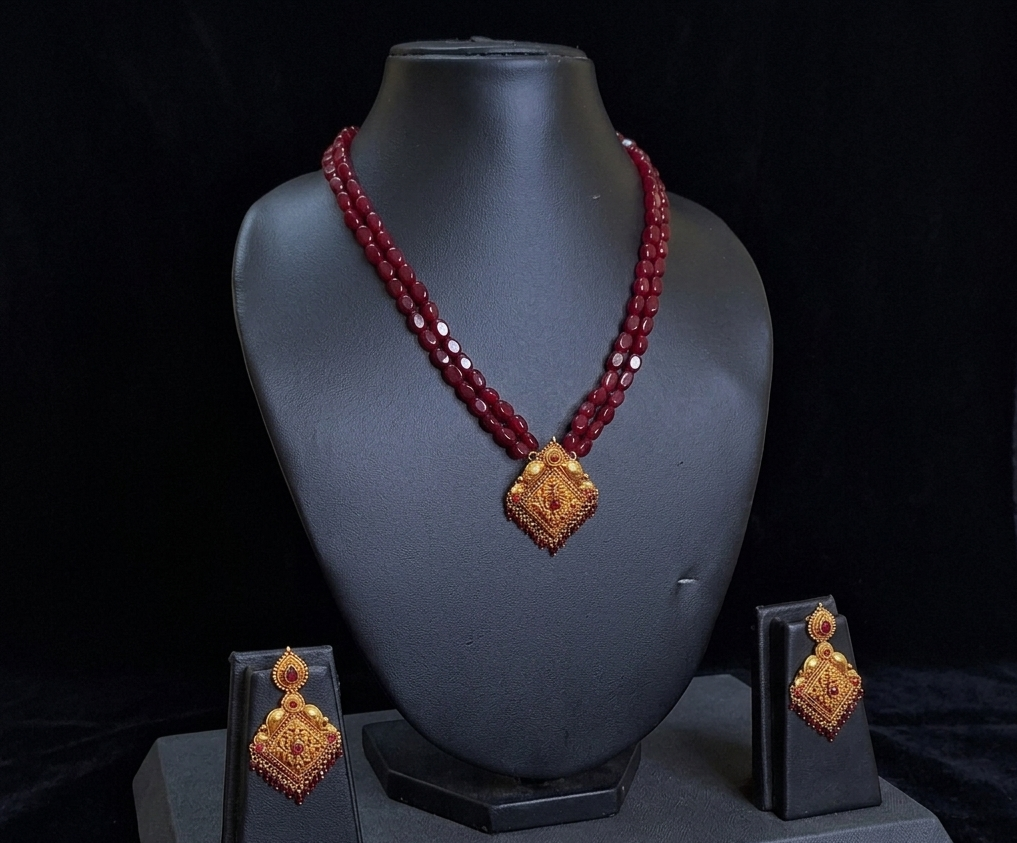 Two Layer Maroon onyx Beads necklace