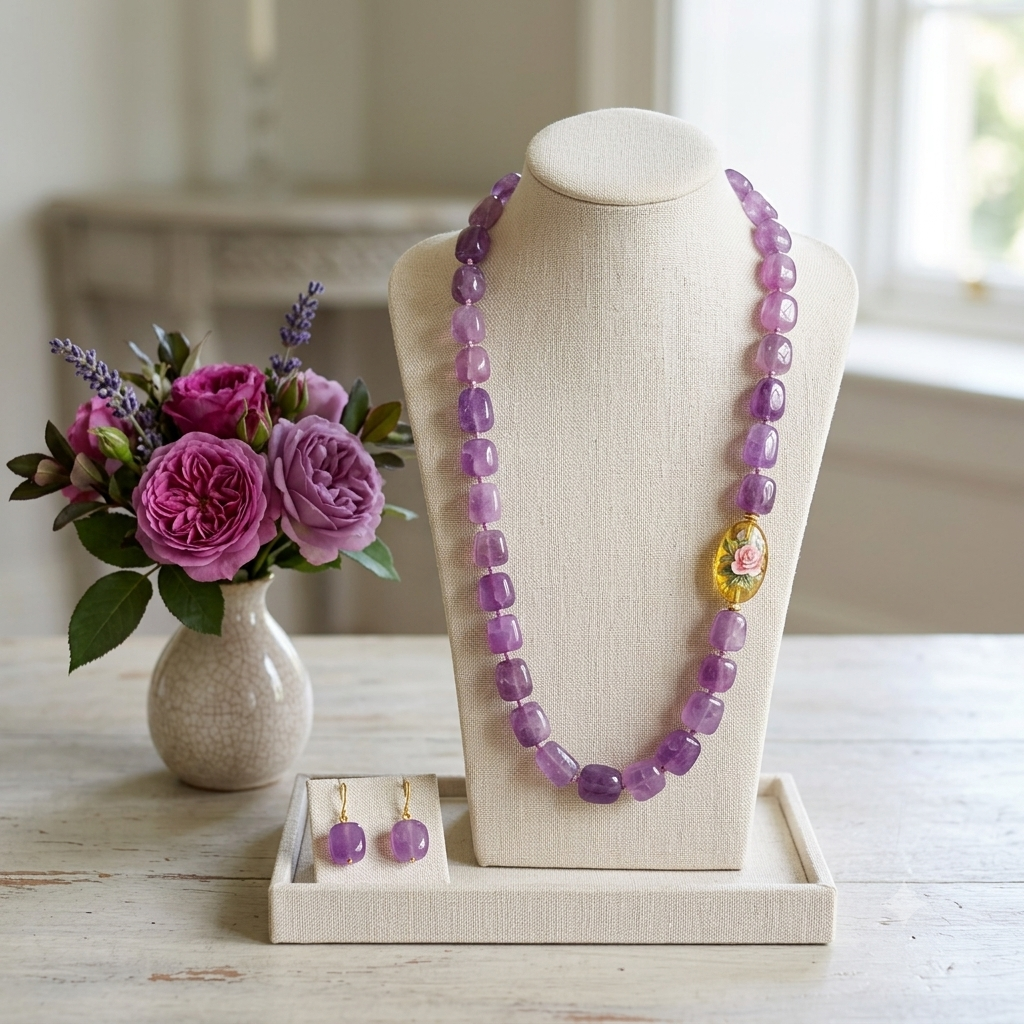 Pinkish Purple Onyx Beads Necklace