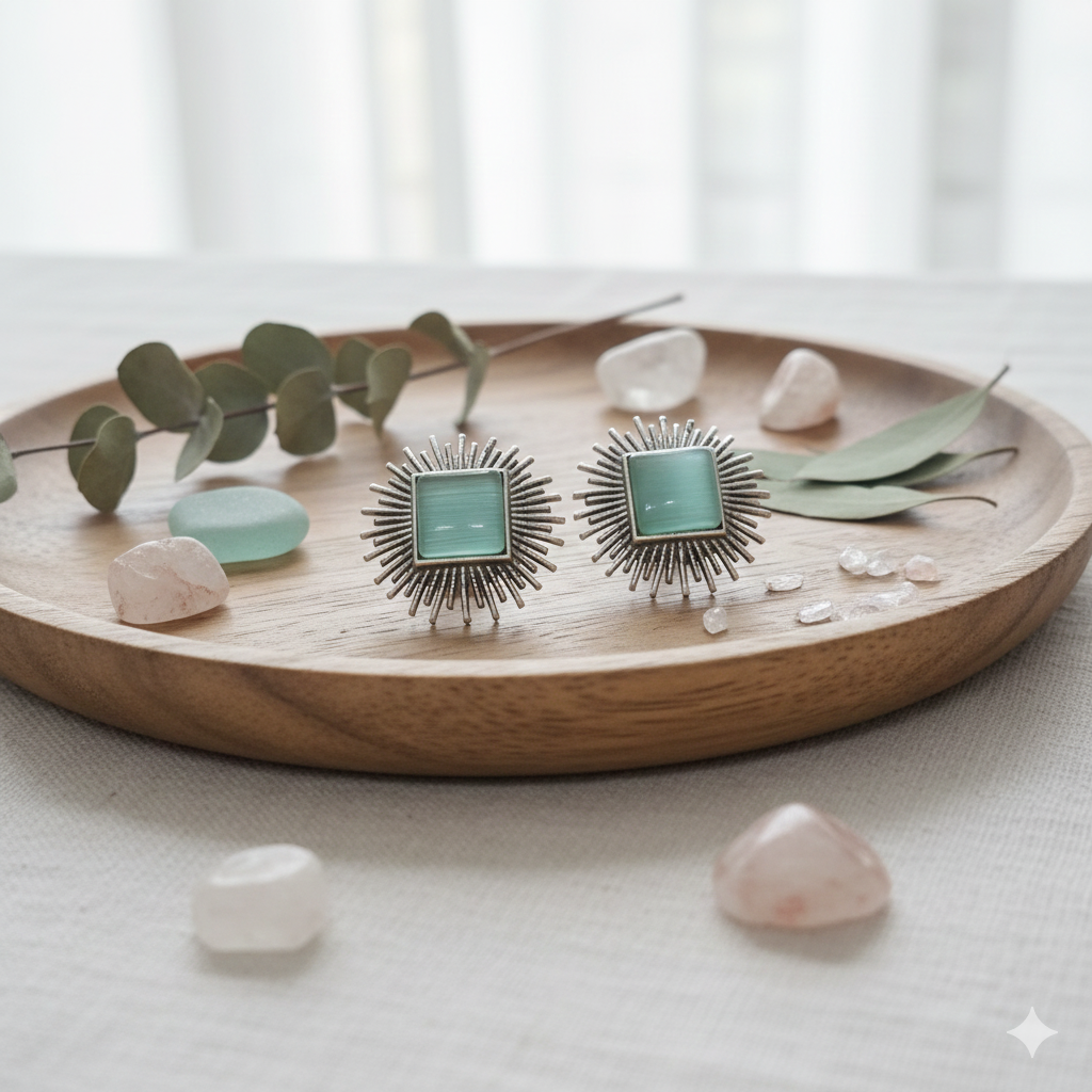 Mint green sunburst studs