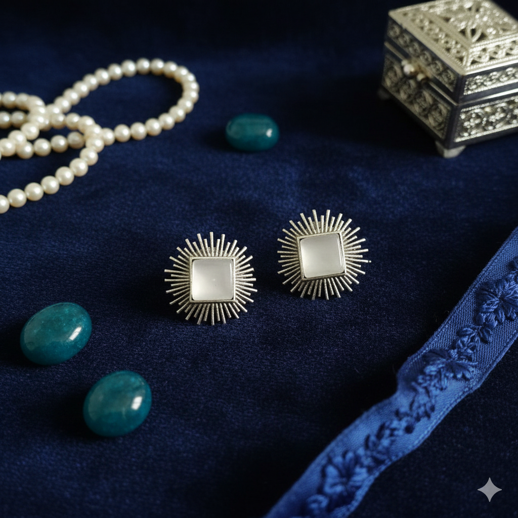 white stone sunburst studs