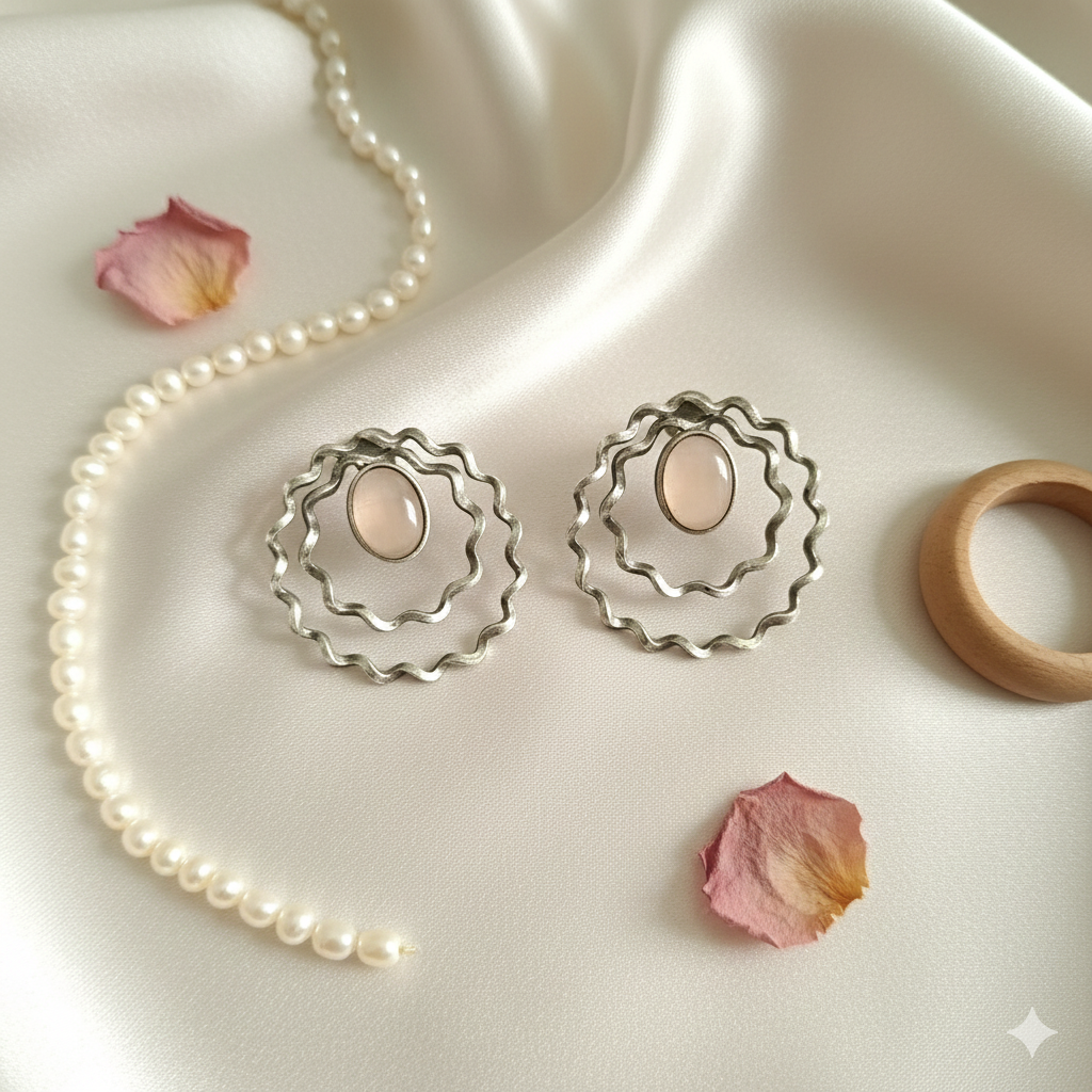 Peach Ripple Stud Earrings