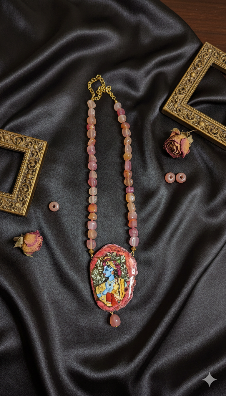 Pink Radha Krishna Pendent Necklace