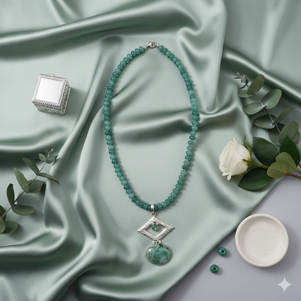Green Natural Stone Pendant Necklace