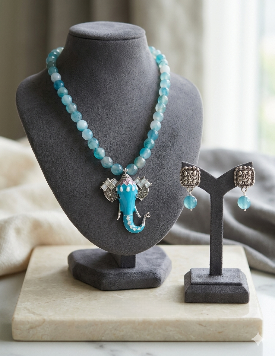Ganesha Motif Brooch Pendant Necklace