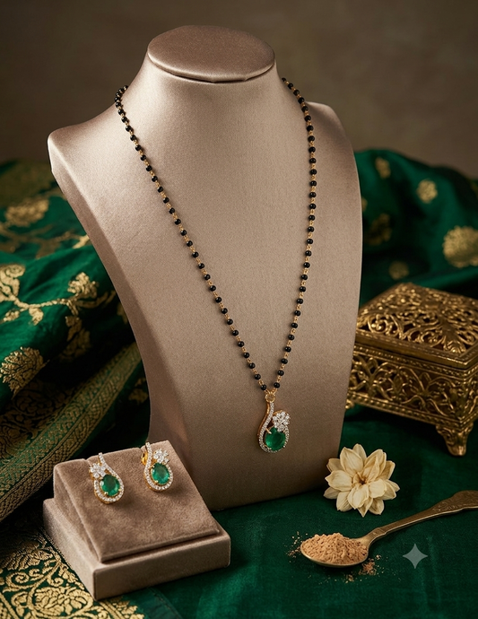Emerald Mosssoinite Pendant Mangalsutra