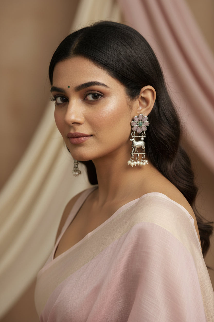 Pink  stone Nandi earrings