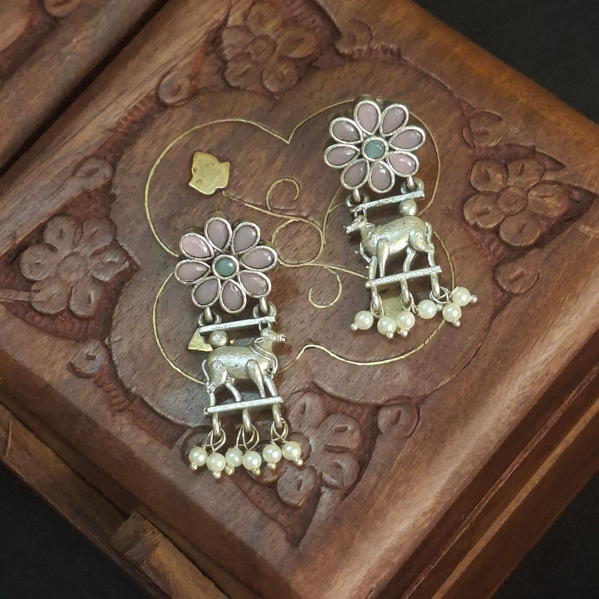 Pink  stone Nandi earrings