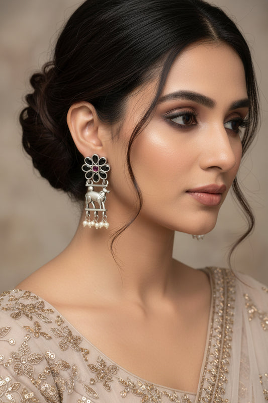 Black stone nandi earrings