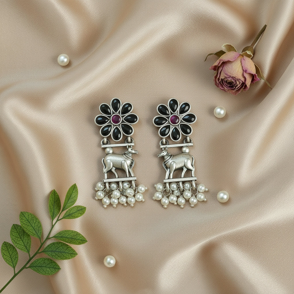 Black stone nandi earrings