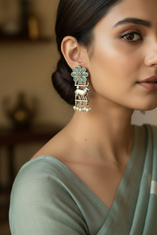 Mint green stone nandi earrings