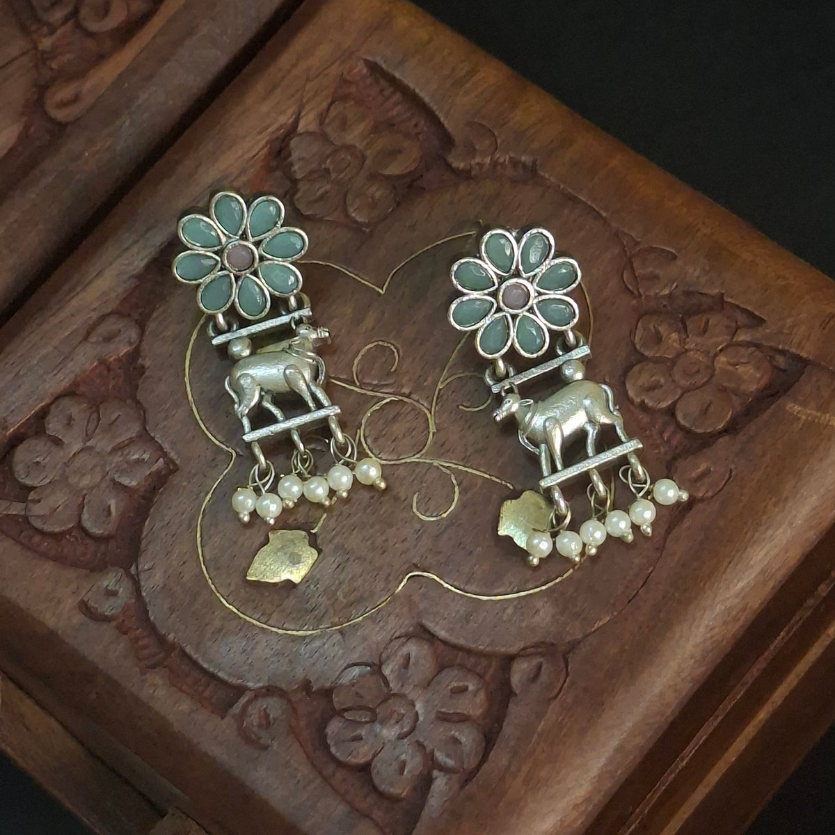 Mint green stone nandi earrings
