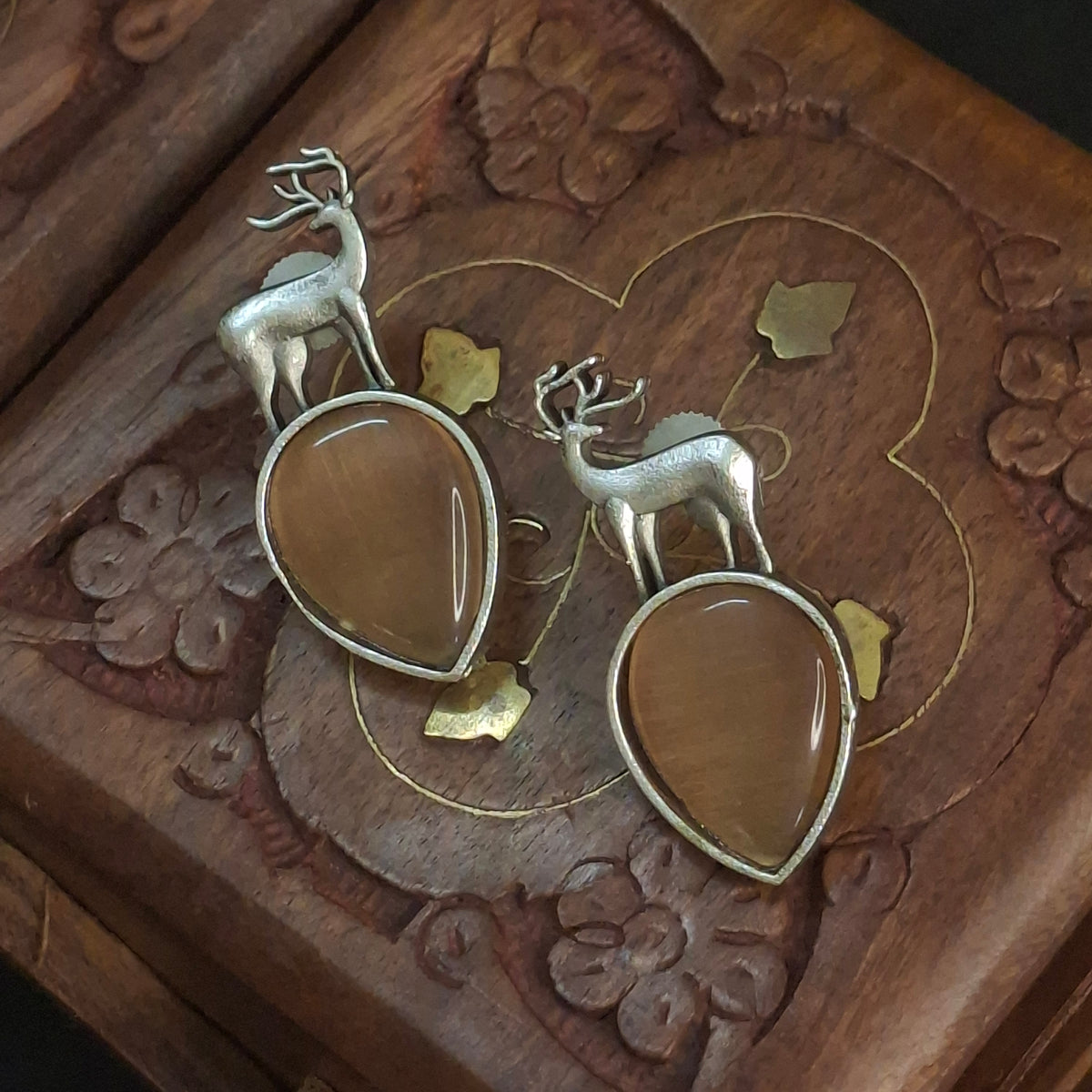 Hiran Motif Brass Earrings