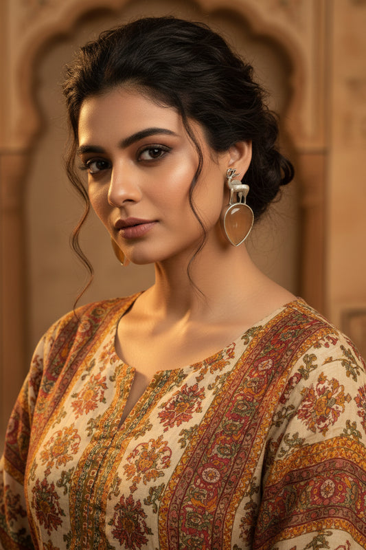 Hiran Motif Brass Earrings