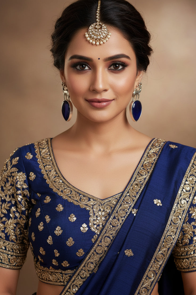 Hiran Motif Brass Earrings( Royal Blue)