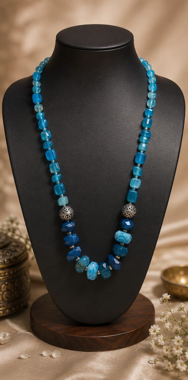 Blue Agates Nuggets Necklace