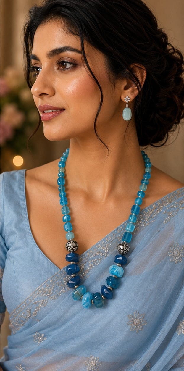 Blue Agates Nuggets Necklace