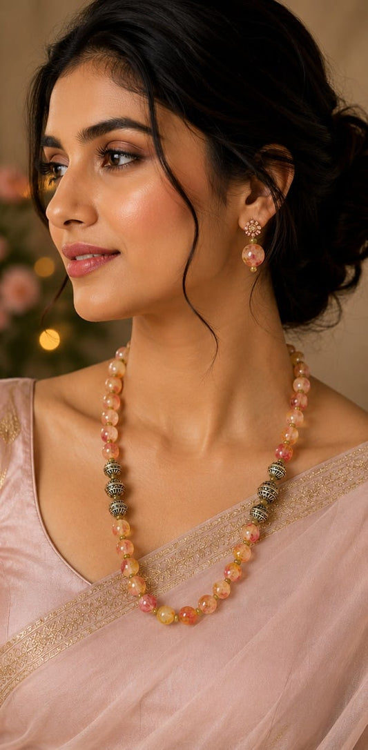 Peach and Pink Shaded agates necklace