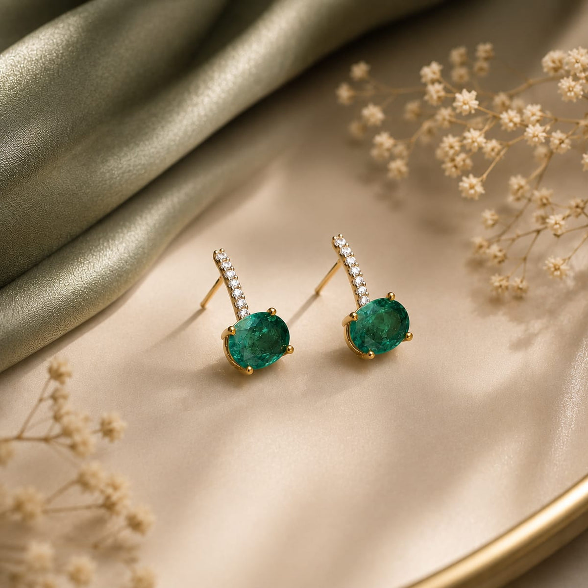 Green colour Mossonite stone studs