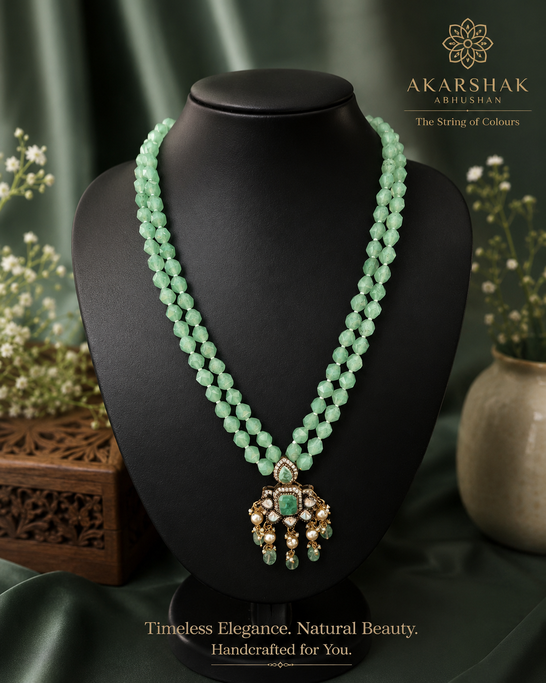 Aventurine green agates with victorian pendant