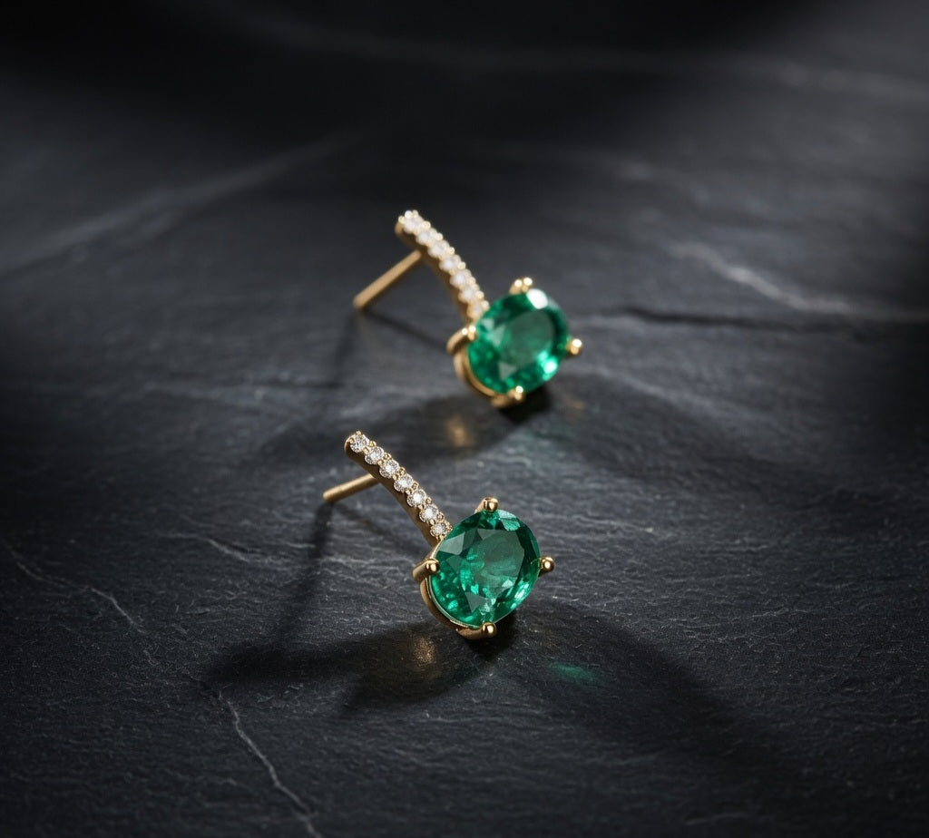 Green colour Mossonite stone studs