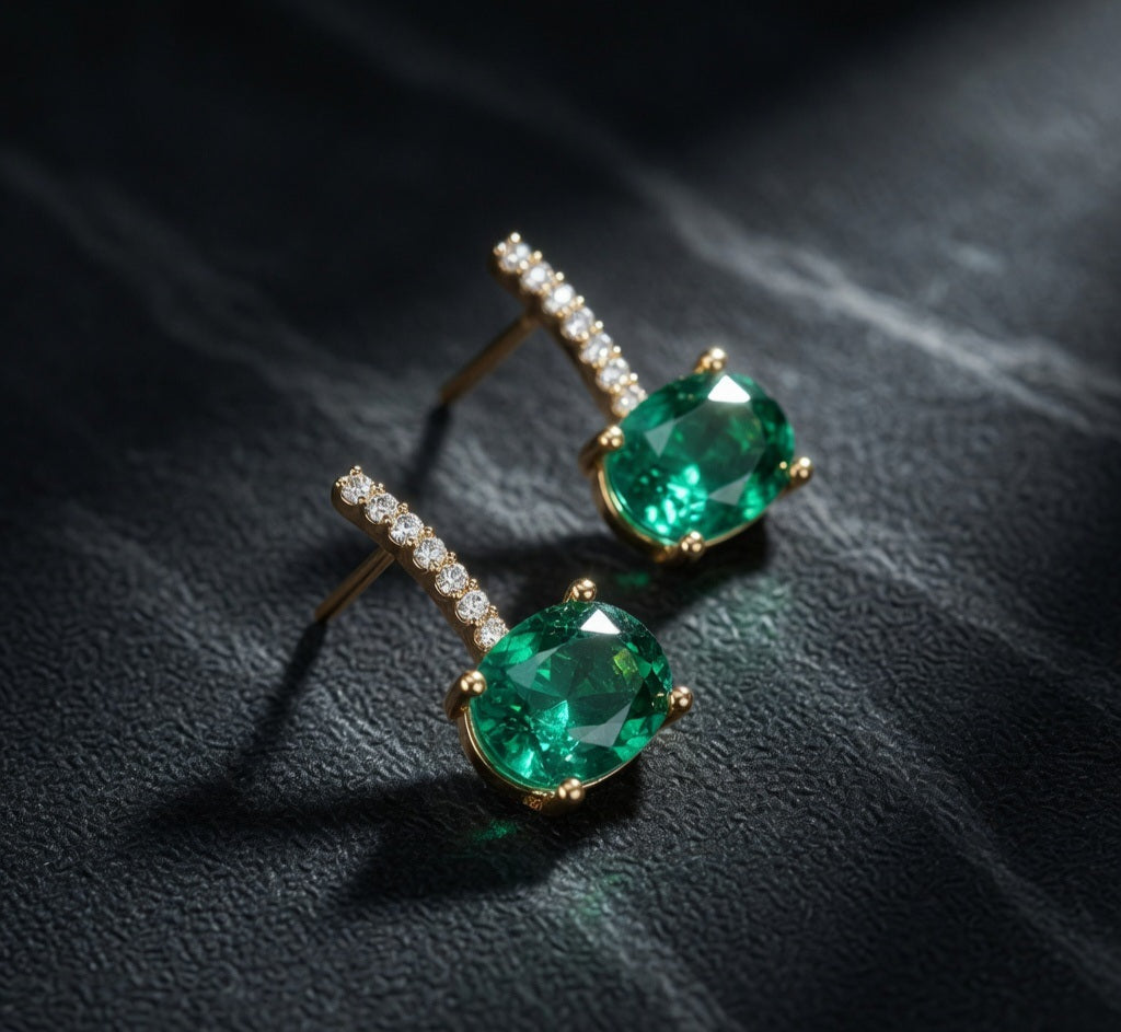 Green colour Mossonite stone studs