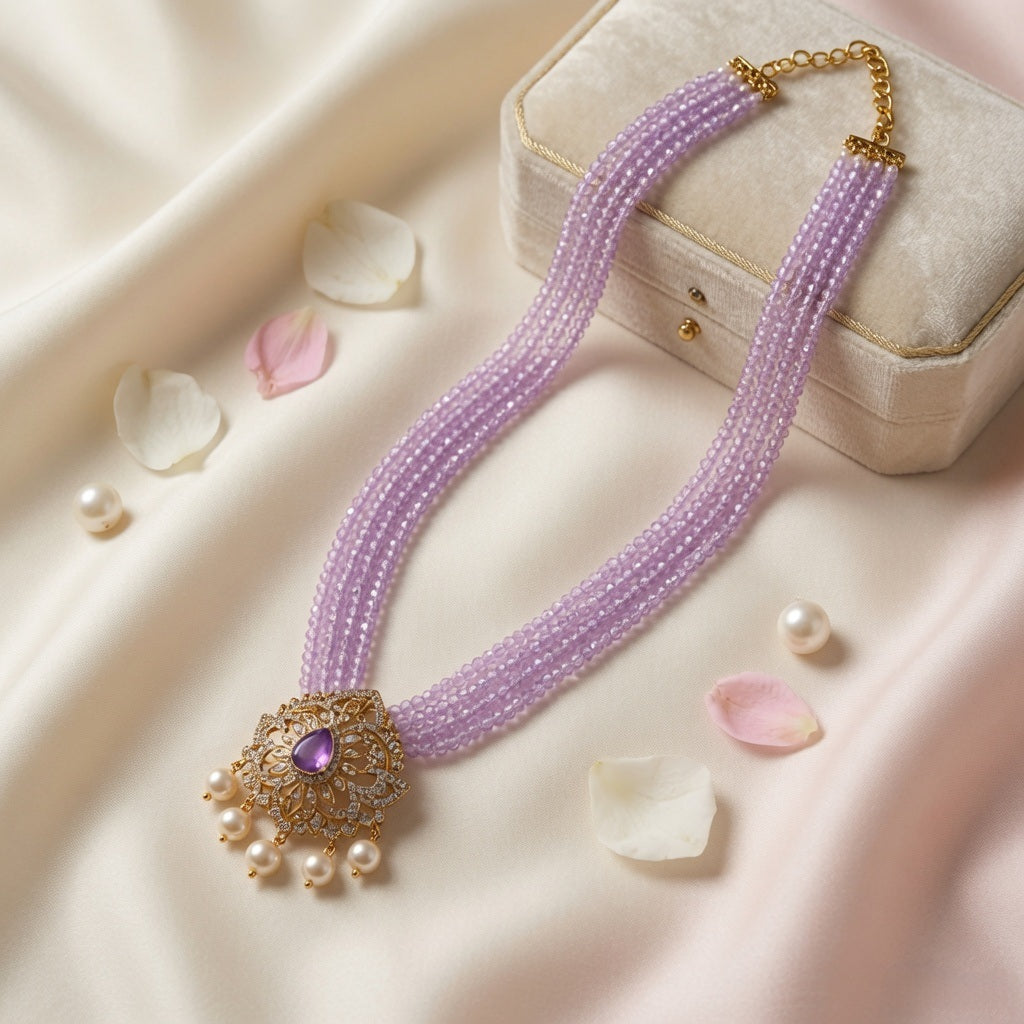 Lilac CZ Beads Necklace